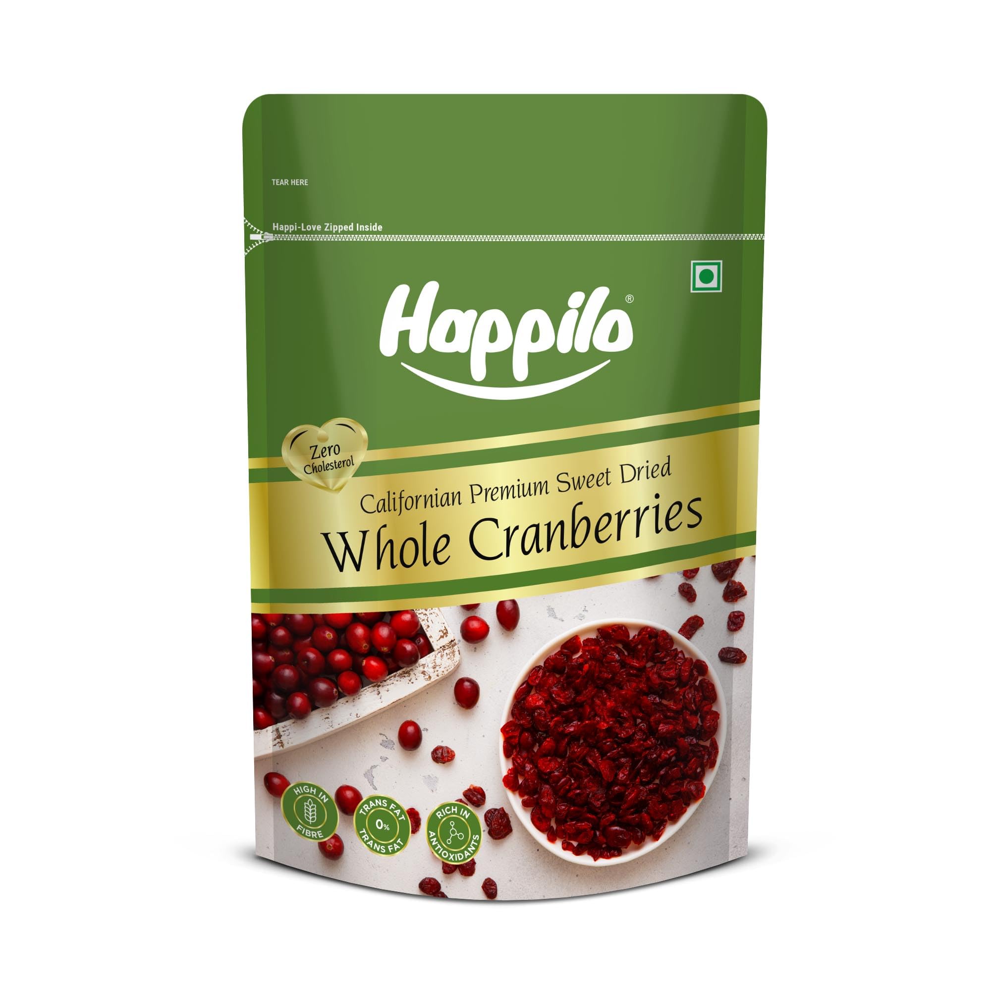 Premium Californian Dried and Sweet Whole Cranberries, 200g |Healthy Snacks, Dried Fruits | No Fat and Low Calories | High Antioxidants, Dietary Fiber