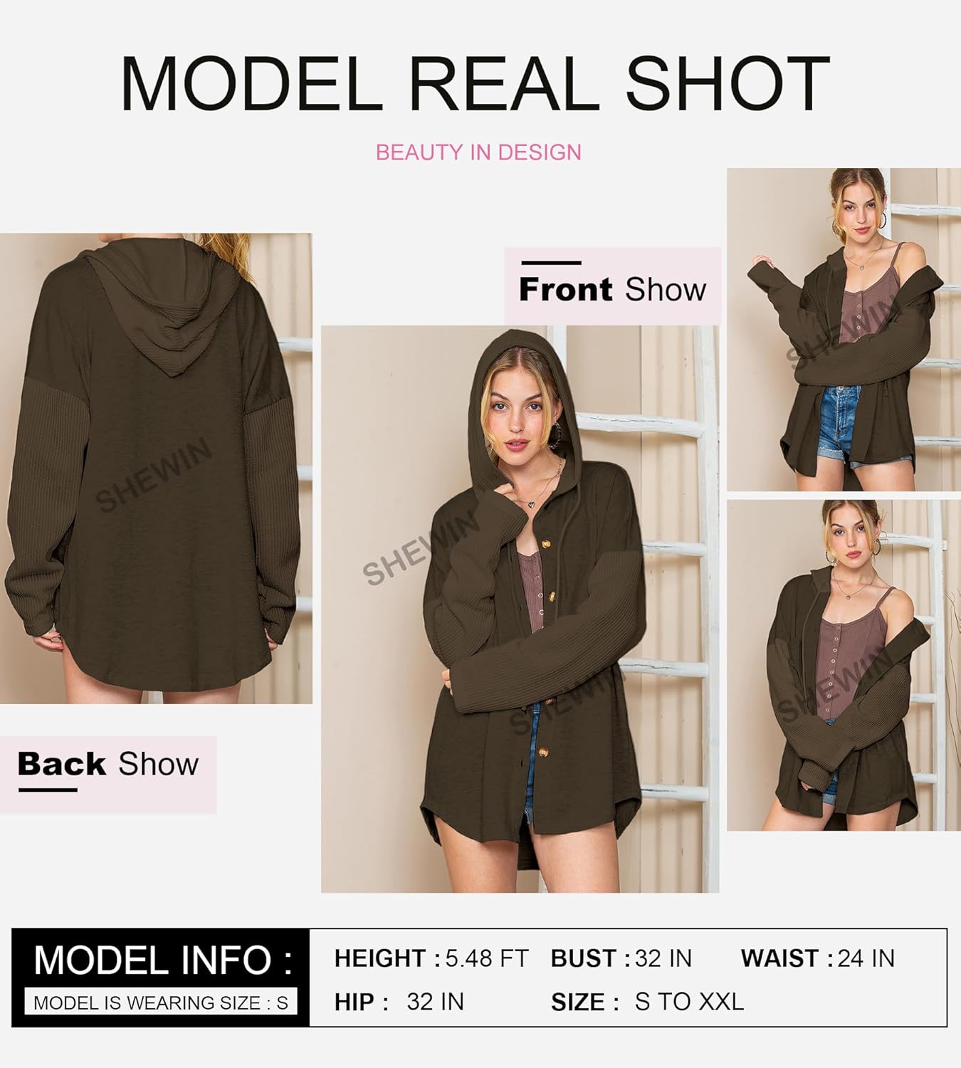 SHEWIN Oversized Sweatshirt for Women Loose Fit Casual Long Sleeve Button Hooded Sweatshirts Hoodies with Pocket - Image 5