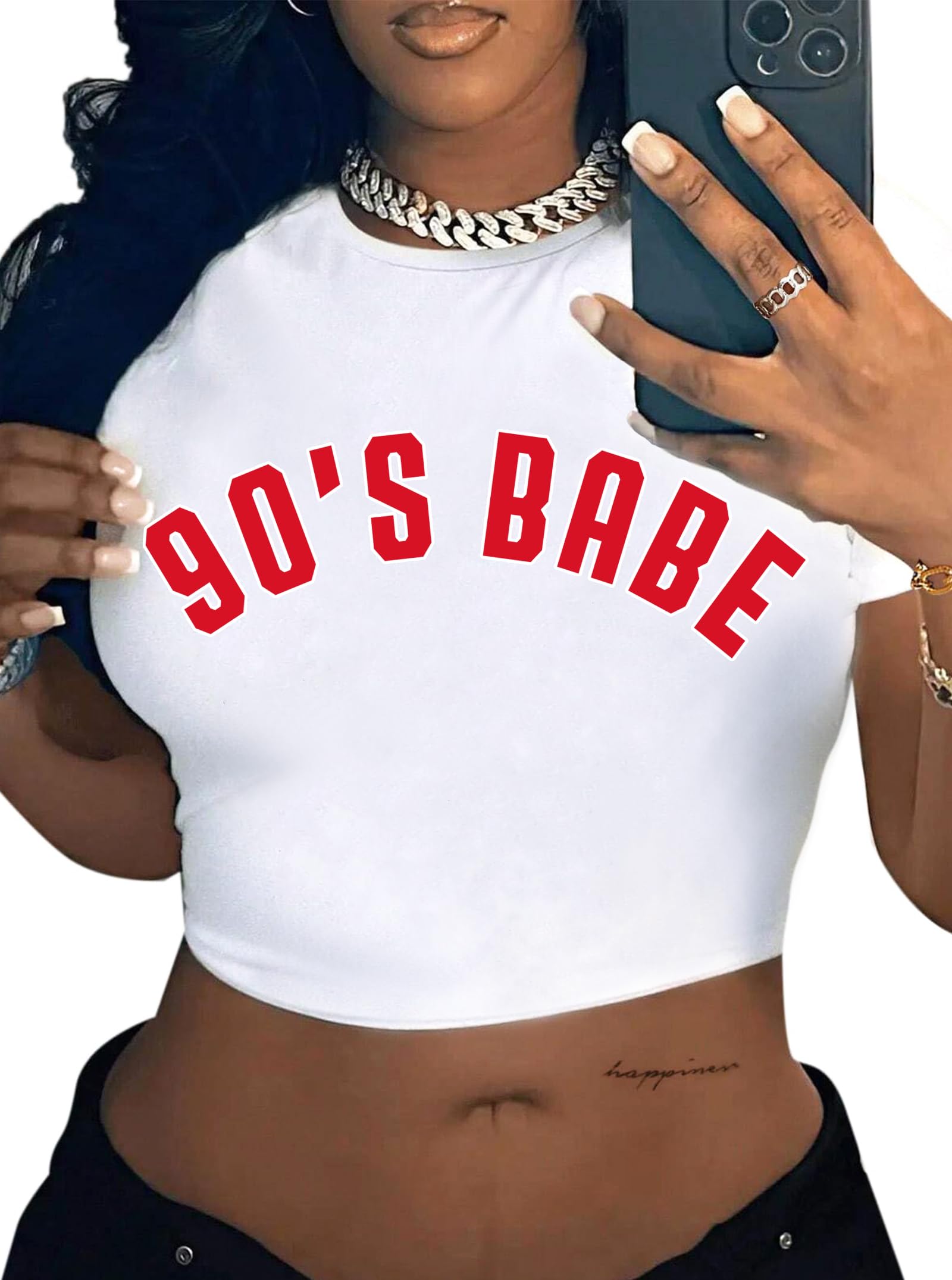 LovelyWholesale Women Graphic Crop Tops Letter Print Short Sleeve Tee Summer Sexy T Shirt