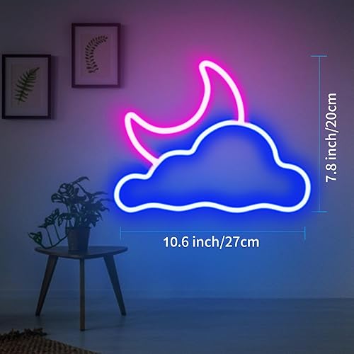 Miniatura 4 de JTLMEEN - Letrero de neón LED de nube y luna letrero de luces de neón para decoración de pared letreros de neón LED alimentados por USB para