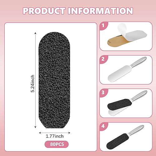 Miniatura 8 de Flutesan 80 piezas de repuesto de lima de pie de acero inoxidable, almohadillas de repuesto para archivos de pedicura fina gruesa y fina,