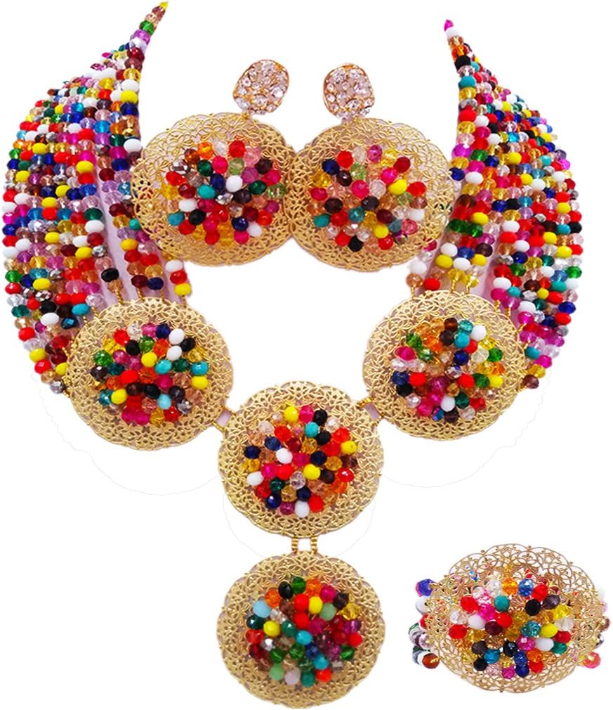 African Beads Jewelry Set Nigerian Wedding Necklace and Earrings for Women