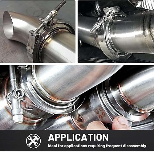 Miniatura 5 de Abrazadera de banda en V de acero inoxidable de 2.5 pulgadas con bridas macho hembra de acero suave para tubos de escape turbo Racing Ford Pickup