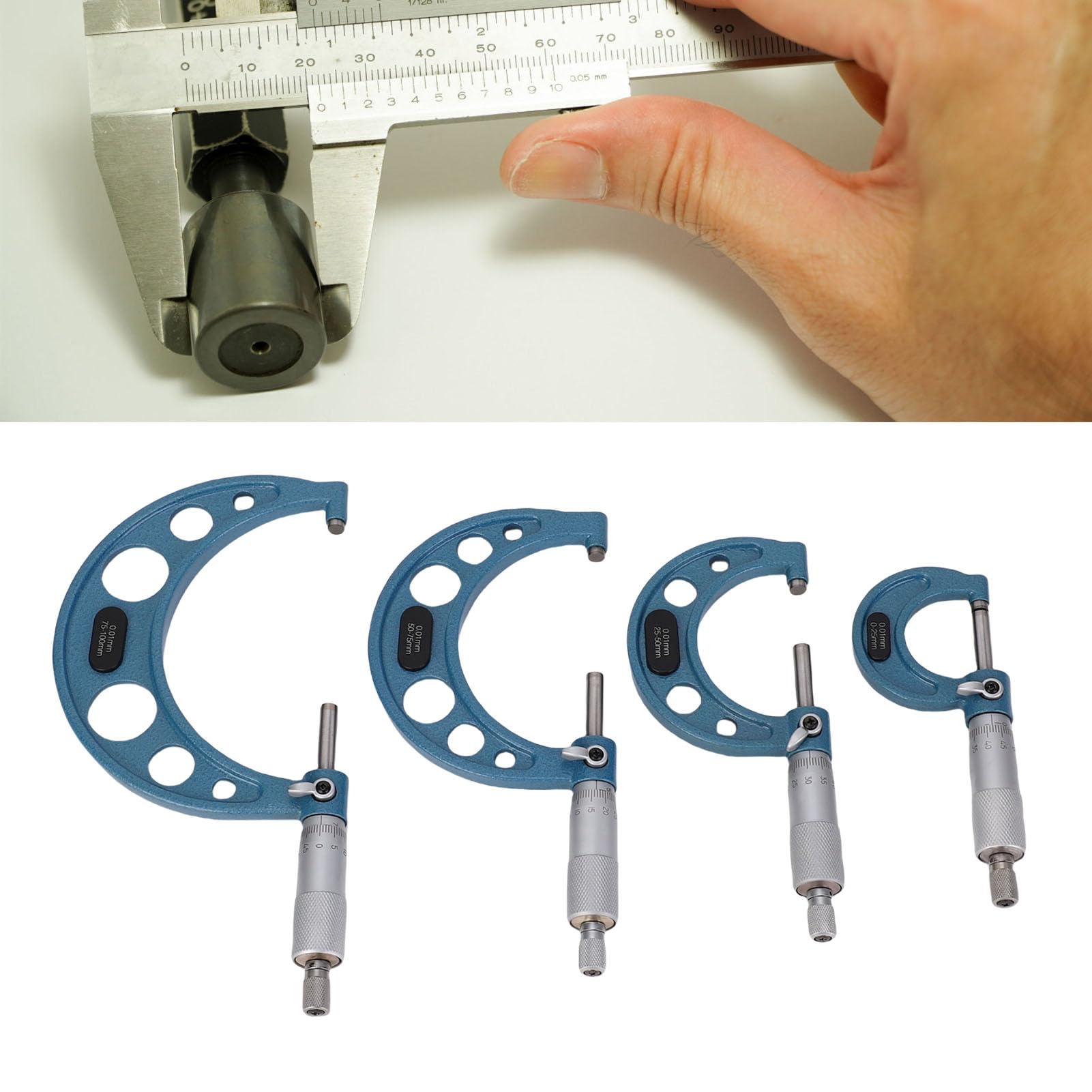 Topiky Set Micrometro Esterno 0-100 Mm Strumenti di Misurazione Ad Alta Precisione da 4 Pezzi per Ingegneria e Controllo qualità Costruzioni in Acciaio Inossidabile