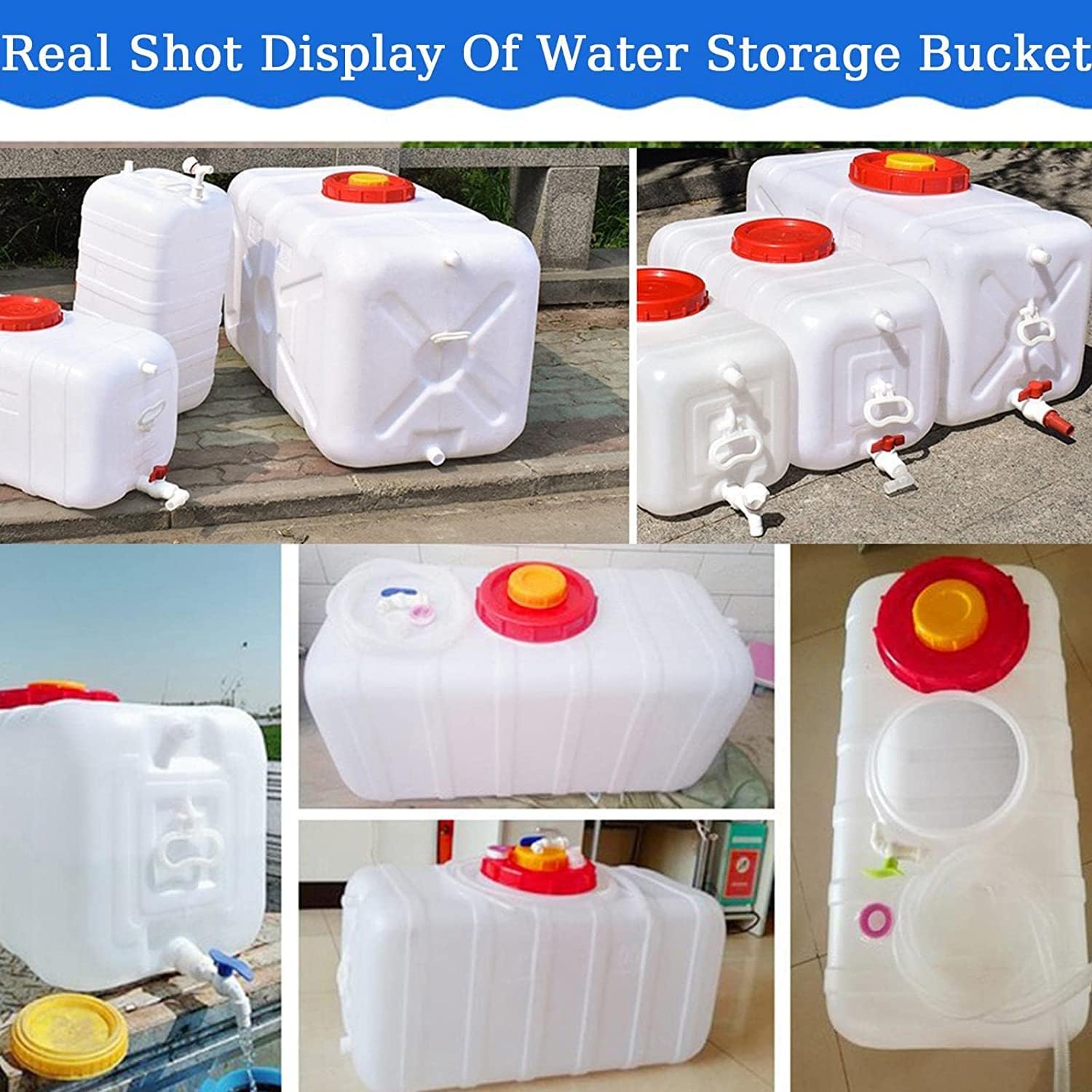 Rectangular Water Storage Bucket Food Water Grade Pitcher with Faucet and Lid Used for Outdoor Camping Emergency Car Water Tank