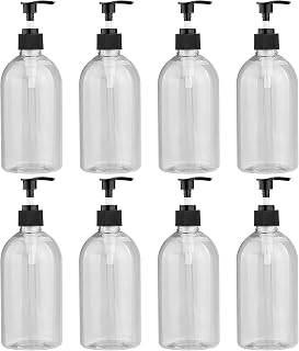8Pack Plastic Pump Bottle Dispenser 17oz / 500ml Clear Hand Soap Dispenser Shampoo Bottles with Pump, Liquid Lotion Essential Oil Dispensing Bottles BPA-Free PET Refillable Containers