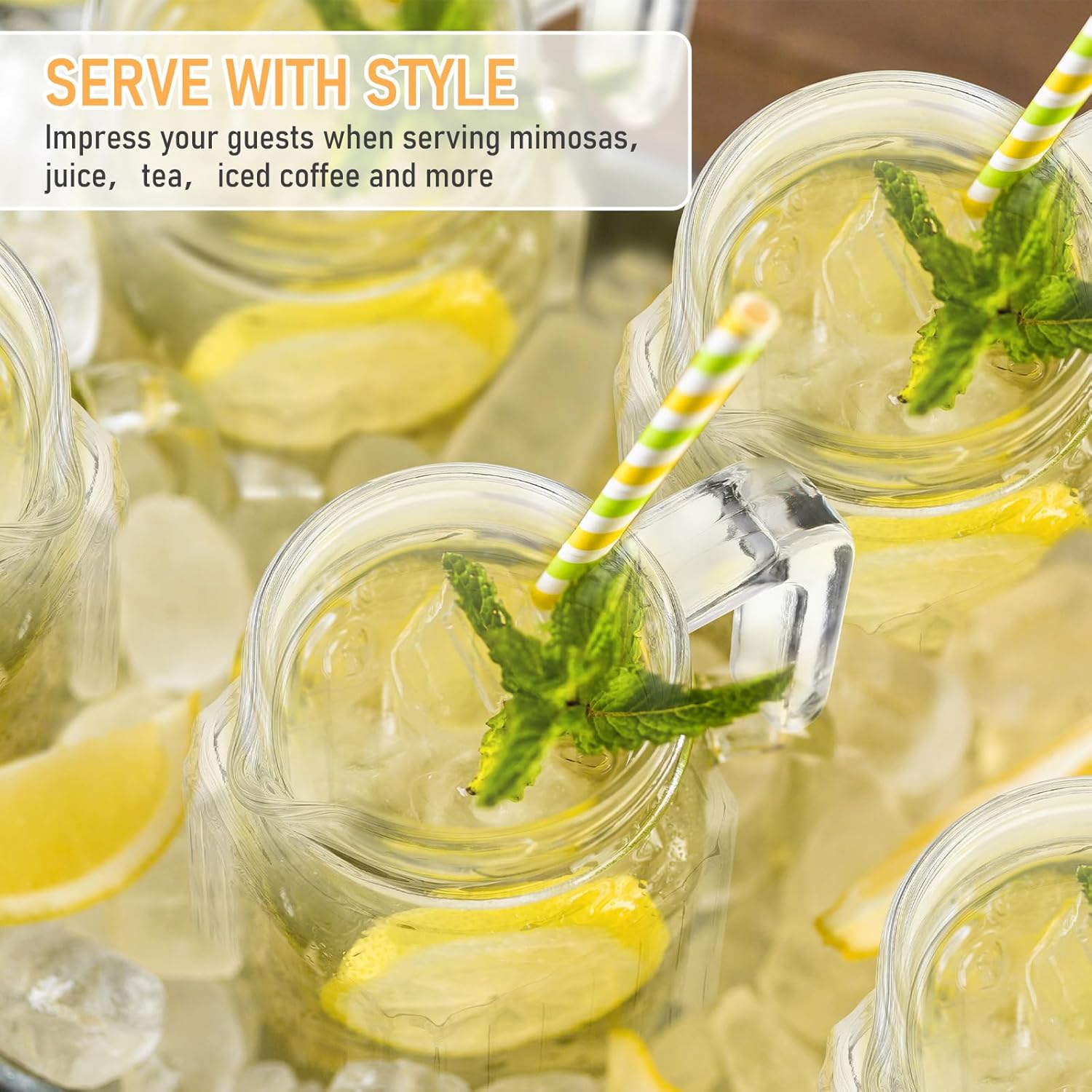 Gejoy 2 Pcs Glass Pitcher with Lid and Handle Fridge Pitcher with Spout Clear Glass Water Juice Containers small Milk Jug Jar Carafef or Lemonade Iced Tea Cocktails(16.75 oz,Stripe) - Image 4