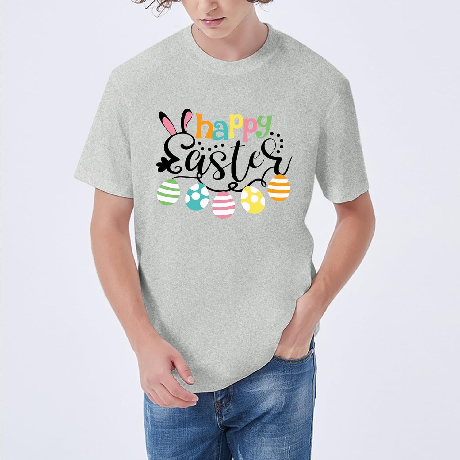 Happy Easter Shirts for Women Funny Bunny Print T-Shirt Short Sleeve Rabbit Graphic Tees Tops - Image 4