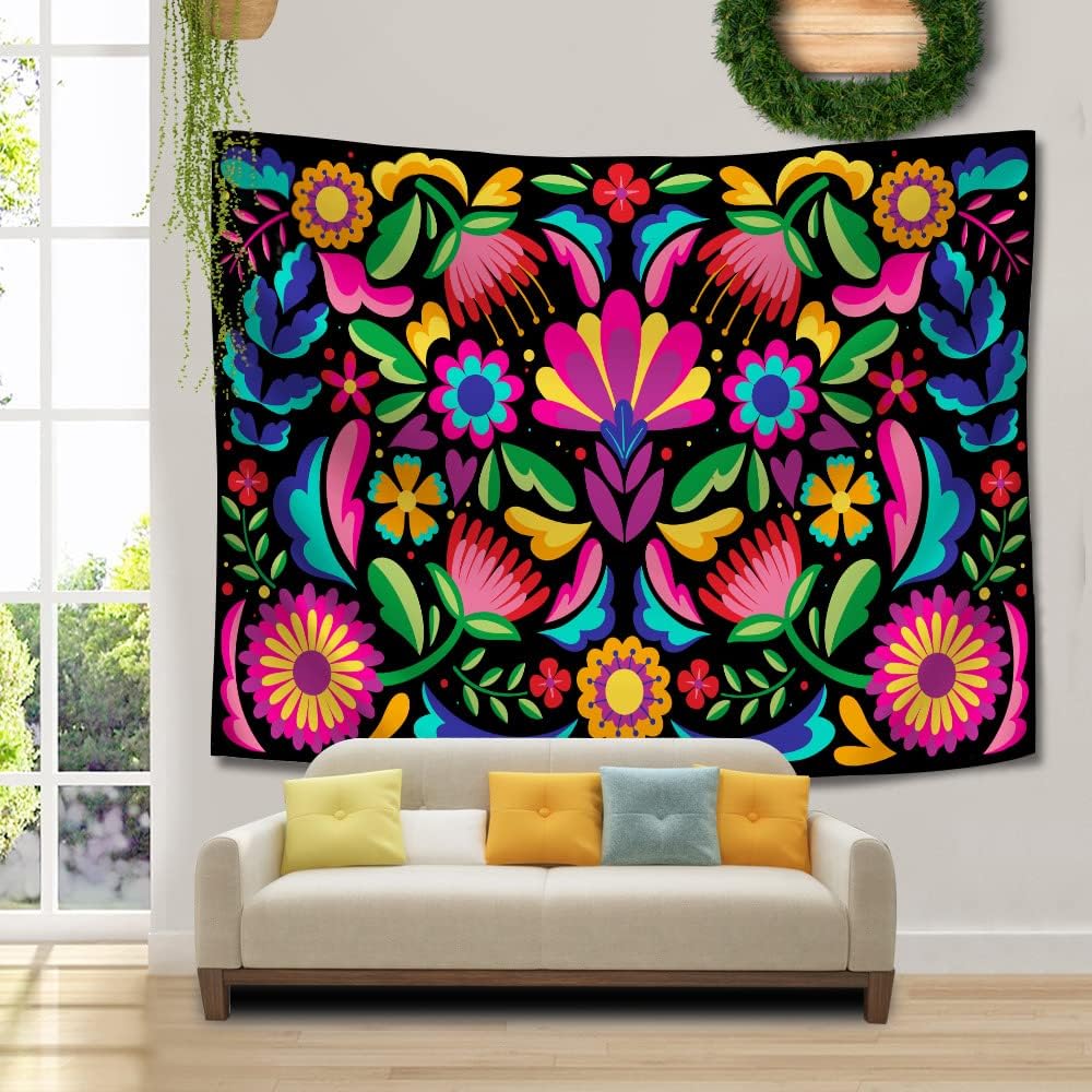 SHRAPHY Mexican Flower Tapestry Plant Leaf Large 100x90 Inches Bohemian Ethnic Embroidery Style Art Tapestry for Bedroom GTLSUH1218