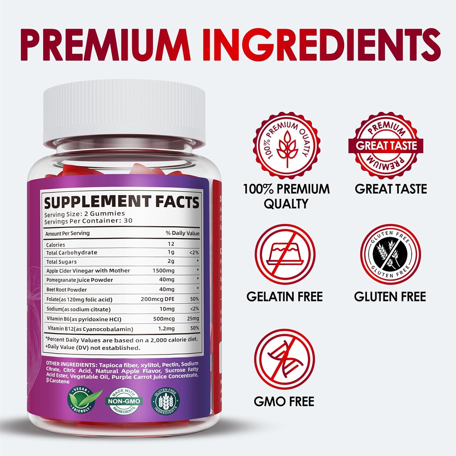 (2 Pack) Keto ACV Gummies1500MG Keto Gummies Apple Cider Vinegar Formulated with Pomegranate Beet Juice Powder B12 Vegan Non GMO 120 Gummys
