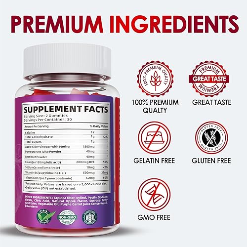 Miniatura 4 de Paquete de 3) Gomitas Keto ACV Extremas 1500MG, Gomitas Keto con fórmula de vinagre de manzana, formuladas con jugo en polvo de granada y remolacha,