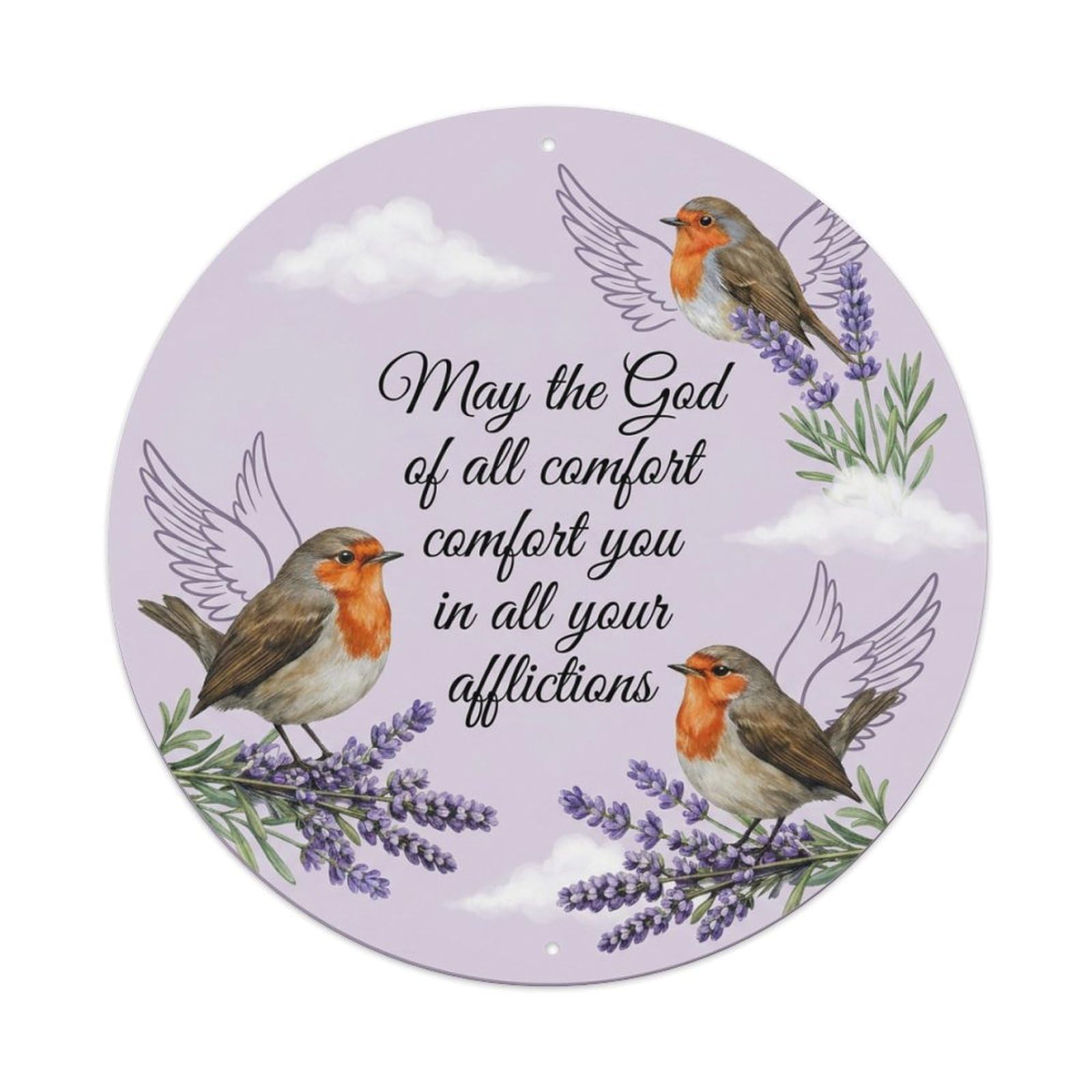 European Robin Quote God Of All Comfort Floral Metal Tin Sign