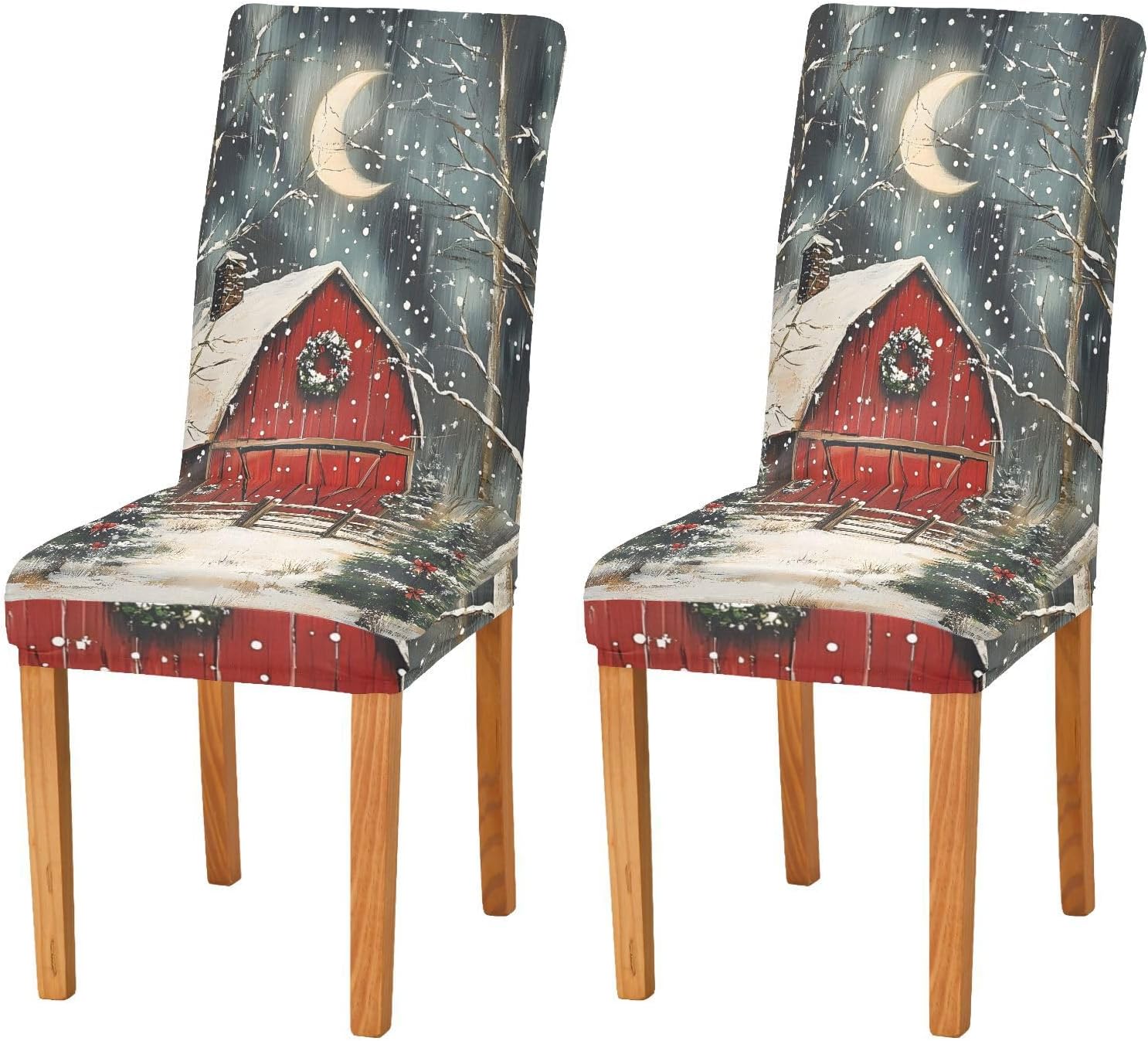 ALAZA Chair Covers for Dining Room, Christmas Wooden House Stretch Chair Cover Sets Chair Protector Removable Washable for Ktichen Restaurant Hotel