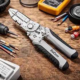 Alicate Multifunção Profissional, Crimpador e Decapador de Fios, Multiuso, Corta Parafusos M3/M4/M5, Ergonômico Emborrachado, Aço de Alta Resistência, Ideal Eletricistas e Manutenção e Multifuncional