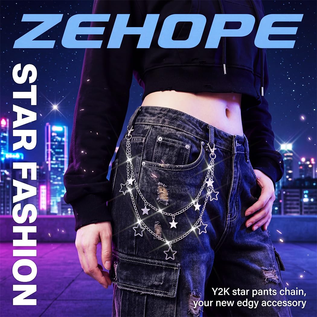 Silver Star Chain Belt Y2K Jeans Chains for Women | Gothic Chains for Pants Stars Wallet Hip Chain