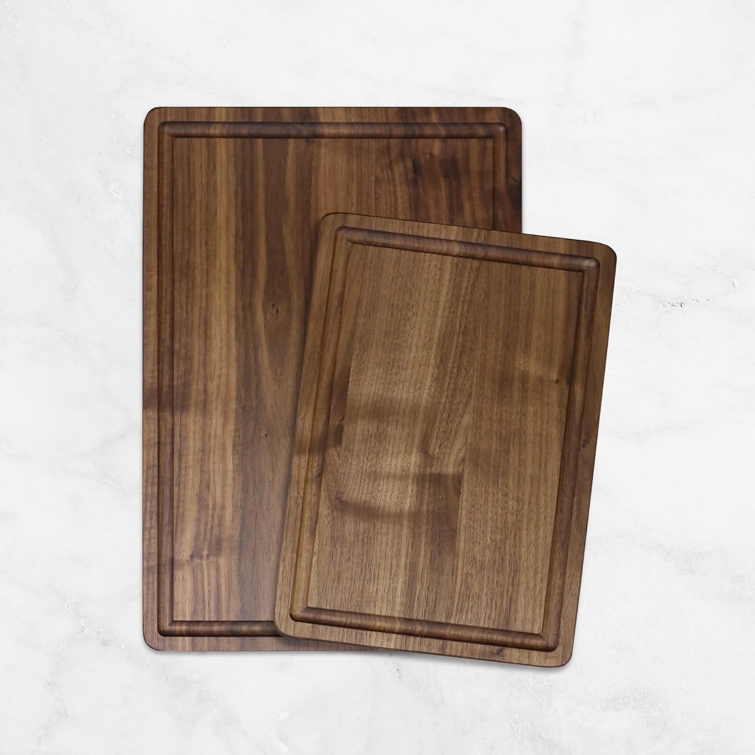 Delice Walnut Rectangle Cutting Board with Juice Drip Groove - Set of 2