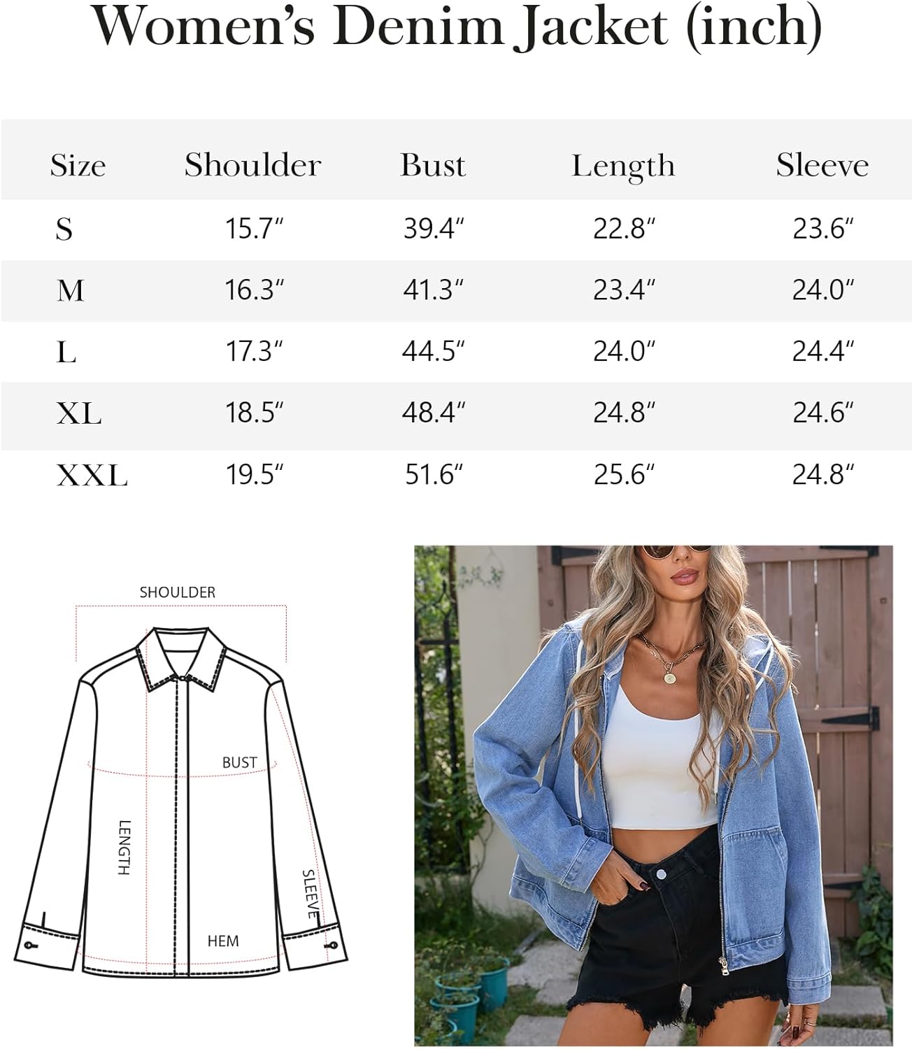 Kedera Women's Hoodie Denim Jacket Long Sleeve Casual Zip Up Drawstring Boyfriend Jean Coat - Image 8