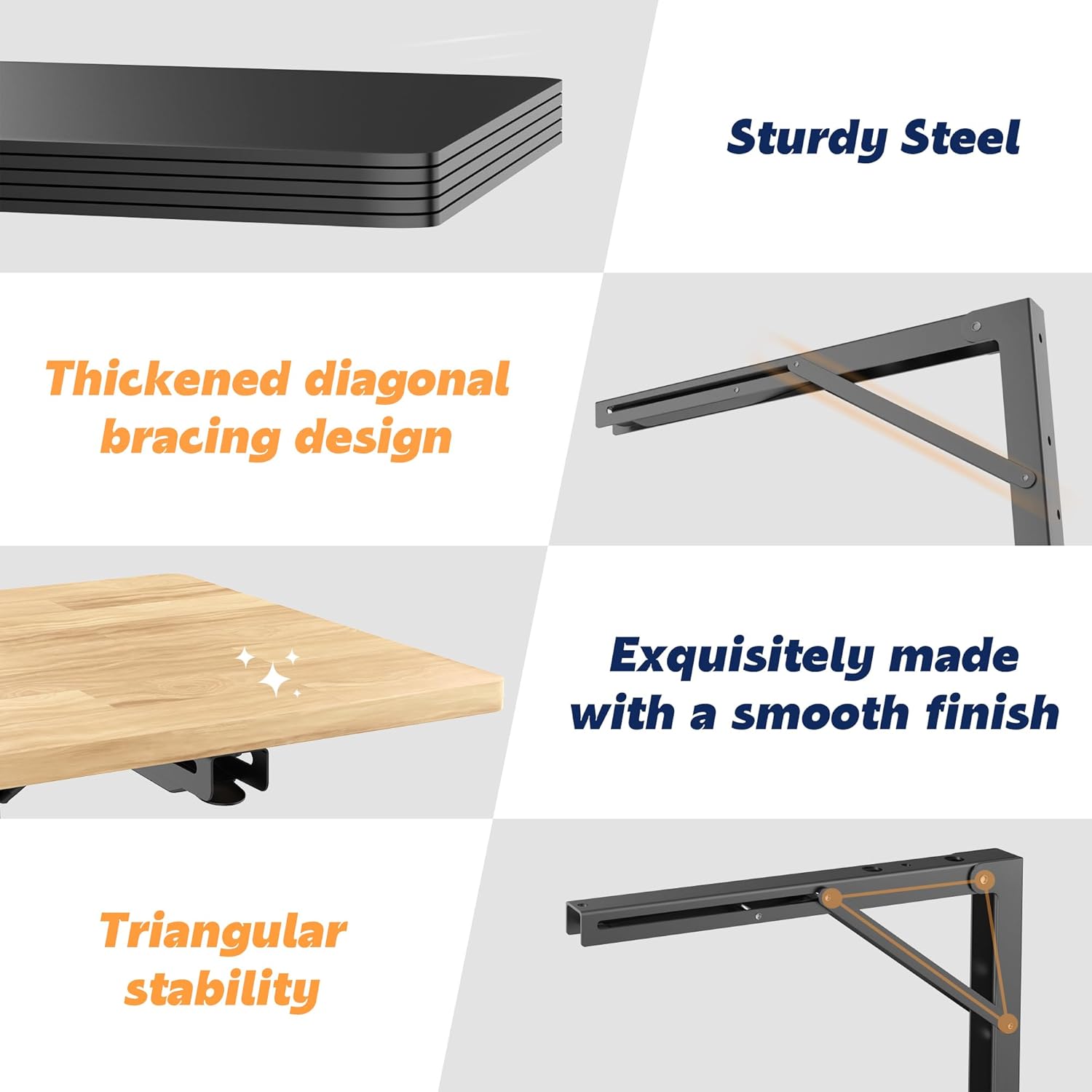 Ultrawall Folding Shelf Brackets, 16 Inch Wall Mounted Collapsible Shelf Brackets for Garage, Heavy-Duty Steel Folding Table Brackets, Max Load 300 lb, 4-Pack