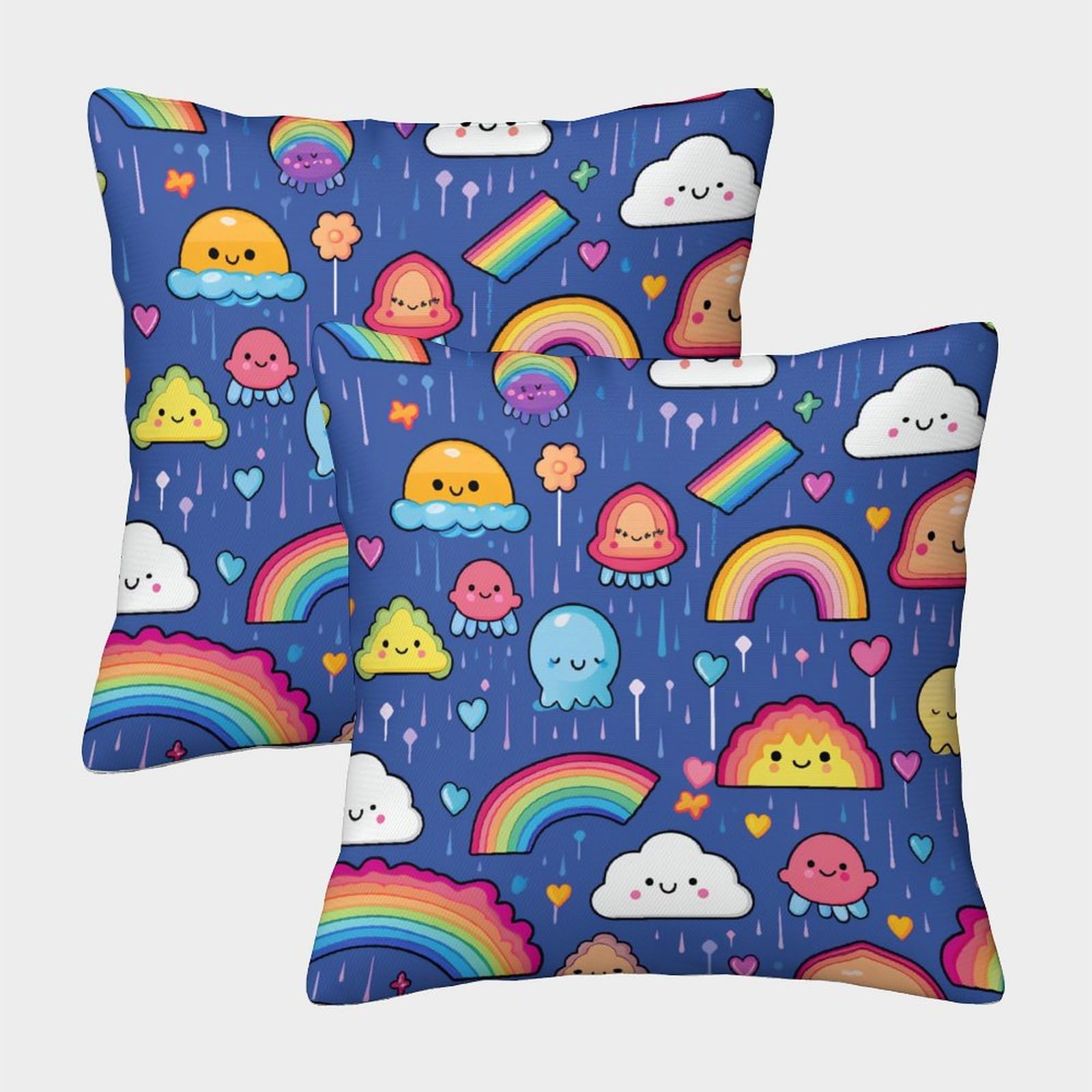 Fzaluecva Style-5 Rainbow Decorative Square Cushion Covers Invisible Zipper Pillow Case Set Of 2 For Couch Sofa Bed Outdoor Home Decorative 45X45cm
