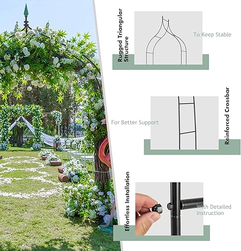 Miniatura 4 de GOFLAME Arco de acero para jardín, cenador de rosas para varias plantas trepadoras, jardín al aire libre, patio trasero, estilo gótico, resistente,
