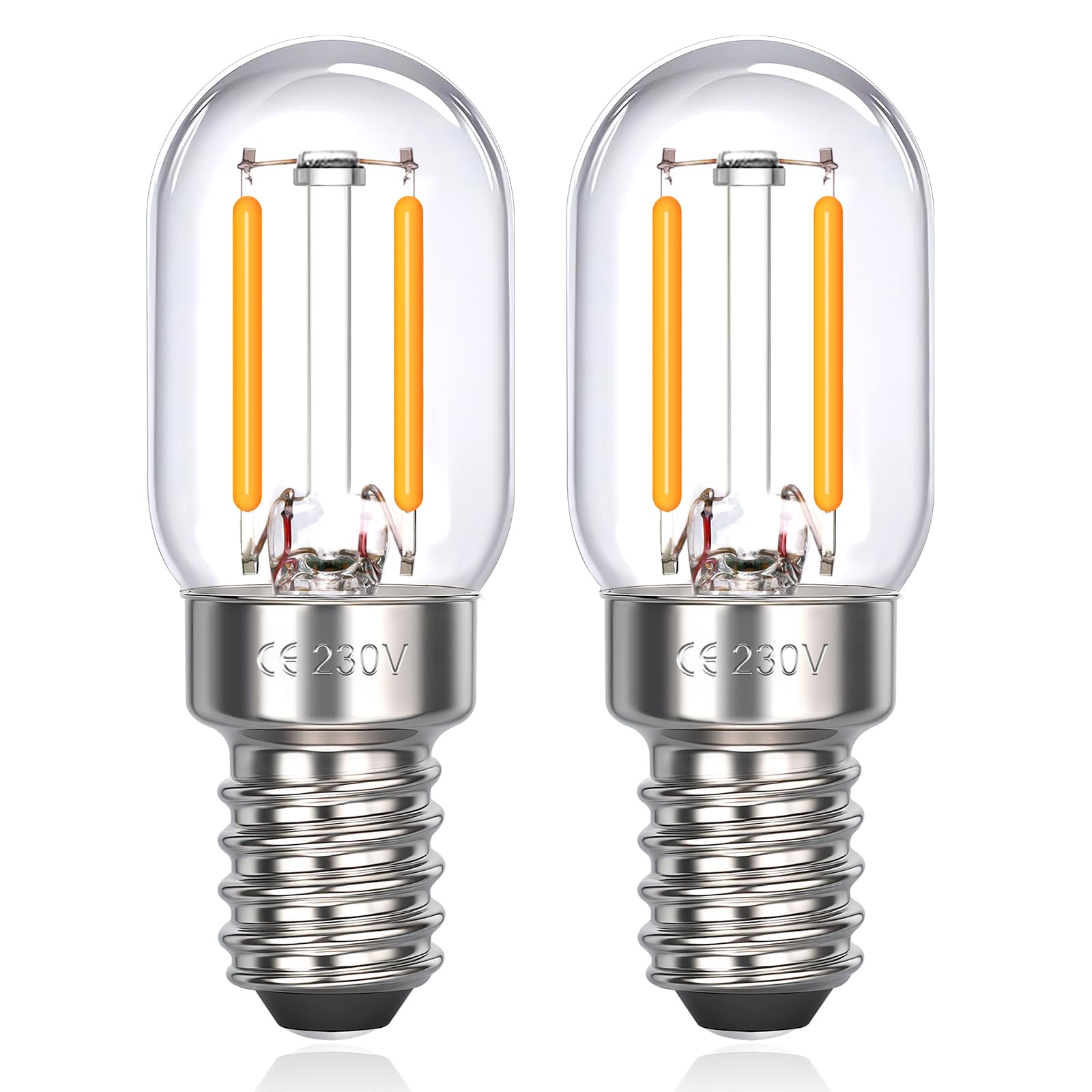 Akynite E14 Warmweiß 2W 2700K Kerze, Kühlschranklampe, T22, Nicht Dimmbar, Ersatz Glühlampe 15W, 200LM, 230V, Klein Kerzenlampe E14 2W Retro LED für Nachtlicht, Salzlampe, Nähmaschine, 2er-Set