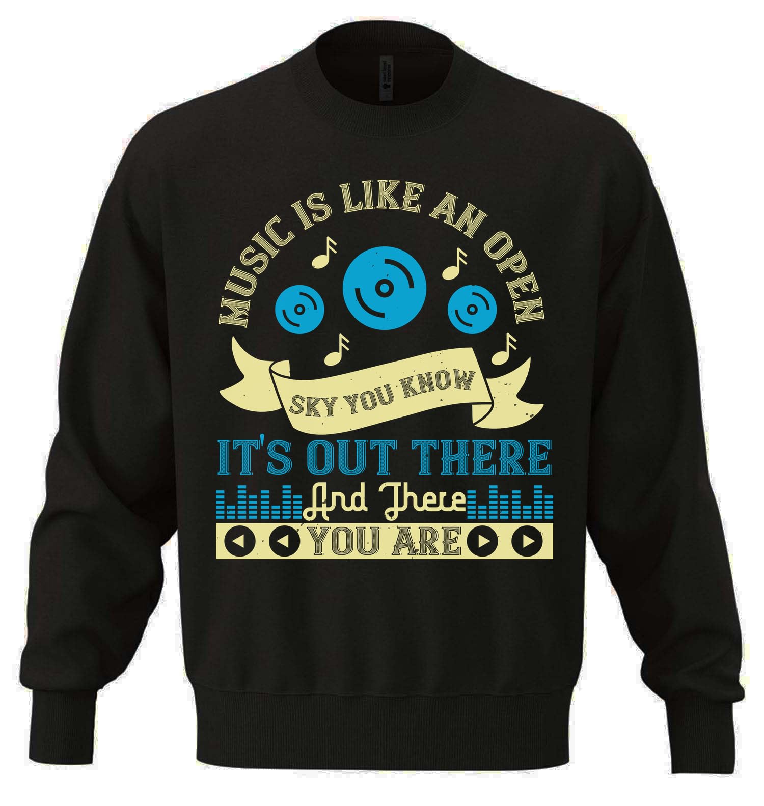 Music is like an open sky. You know it's out there... and there you are slogan unisex oversize misto cotone pesante felpa nera