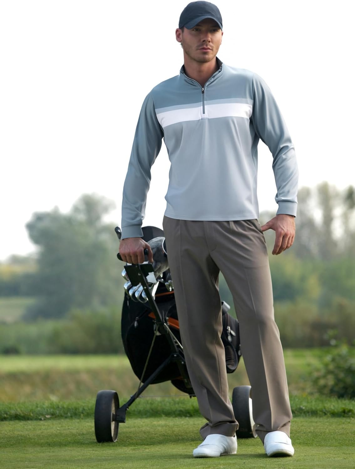 Damipow Mens Quarter Zip Pullover Golf Shirts Long Sleeve Zipper Sweatshirt Dry Fit Polo Outdoor Running Shirts for Men - Image 3