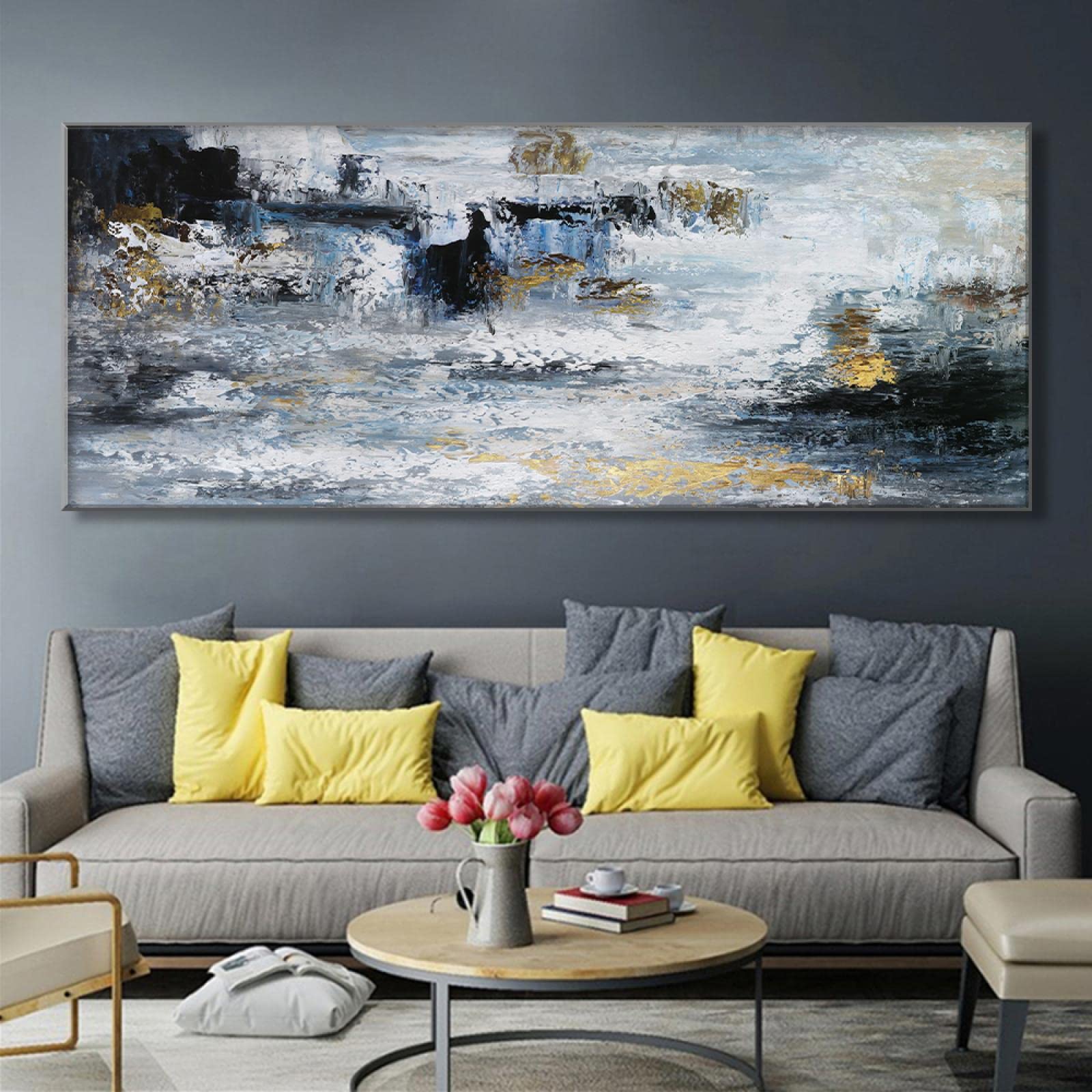 5-teiliges Leinwandbild – Abstraktes Blaues Wolkenuniversum | 200x100 Cm