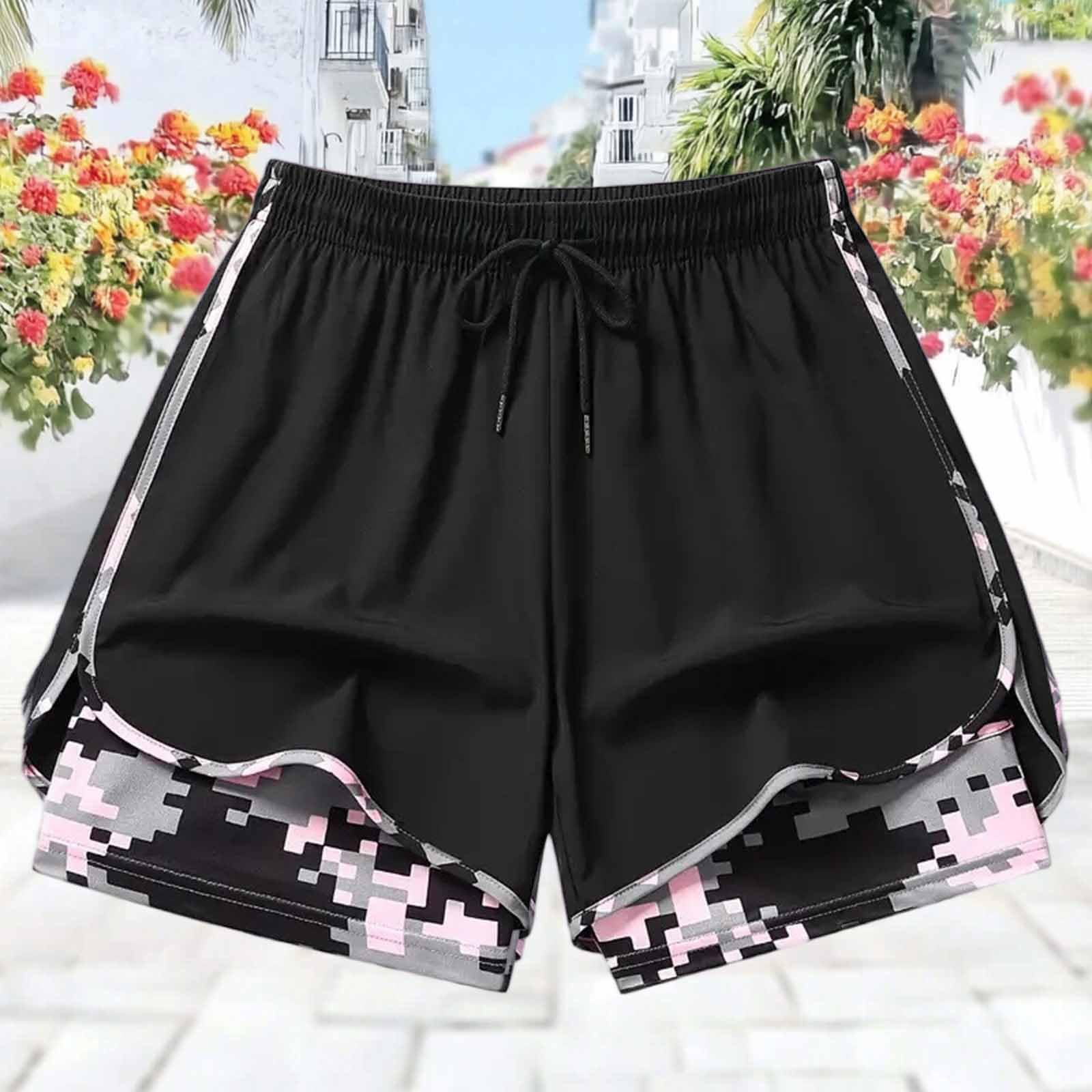 Womens Shorts Summer Fashion 2 in 1 Swim Shorts Workout Athletic Running Pant Camo Liner Quick Dry Short with Pocket - 3