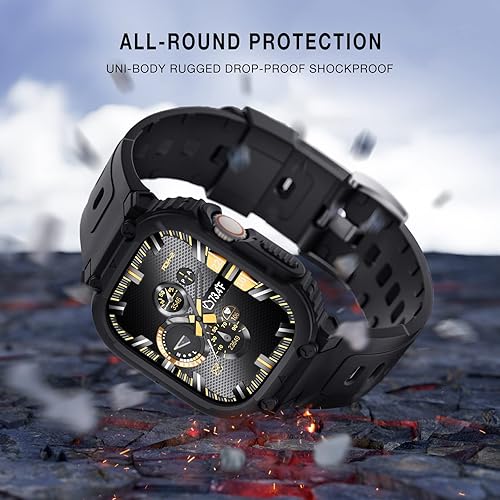 Miniatura 3 de SUNFWR Compatible con Apple Watch Ultra Band de 1929in con funda de parachoques resistente a las caídas correa ancha de TPU deportiva con cubierta
