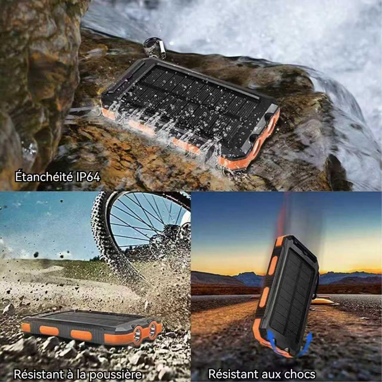 Powerbank Solare 8000mAh, Caricabatterie Solare Portatile impermeabile e antipolvere, Caricatore per Smartphone, Tablet