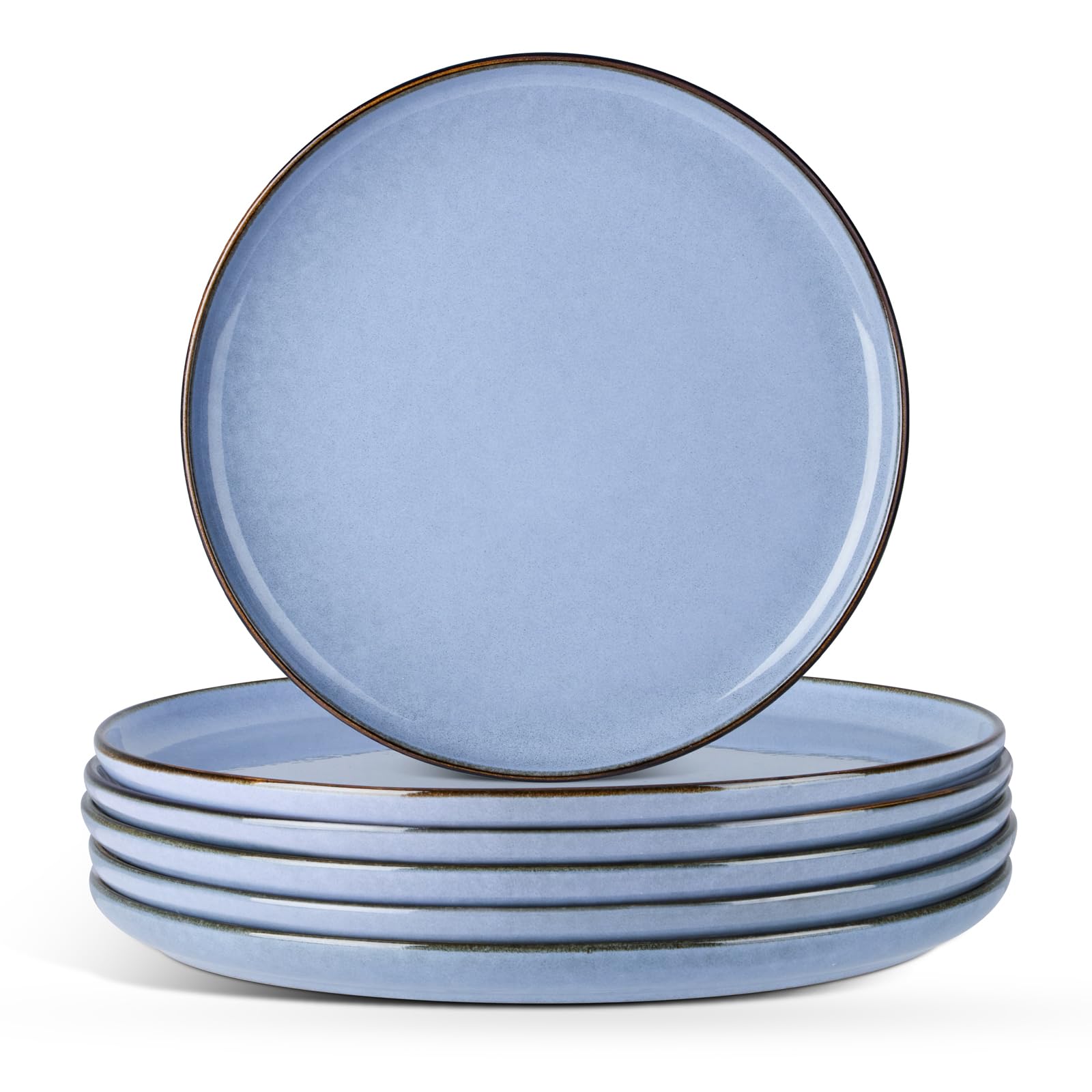 E-far 8” Ceramic Salad Plates Set of 6, Reactive Glaze Stoneware Dishes, Round Dessert Plate for Home Kitchen Restaurant, Microwave &amp; Dishwasher Safe – Ocean Blue