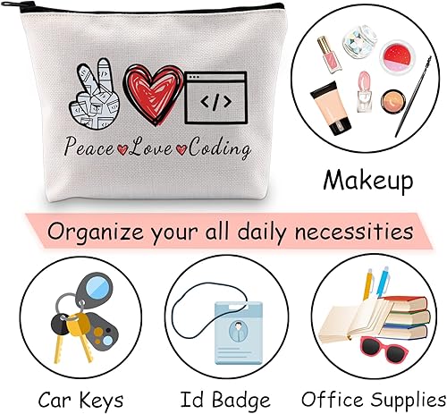 Miniatura 7 de JXGZSO Programador - Bolsa de cosméticos Peace Love Coding Neceser de aseo Code Worker Gift Coder regalo de jubilación Codificación de amor de paz