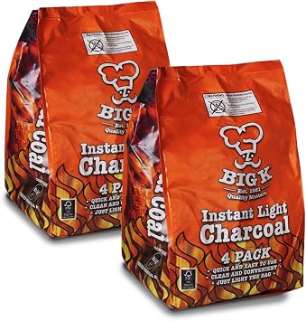 Big K Instant Light The Bag BBQ Charcoal for Stoves BBQs Burner - Anti-Bacterial Pen! 8KG X8, 1KG bags