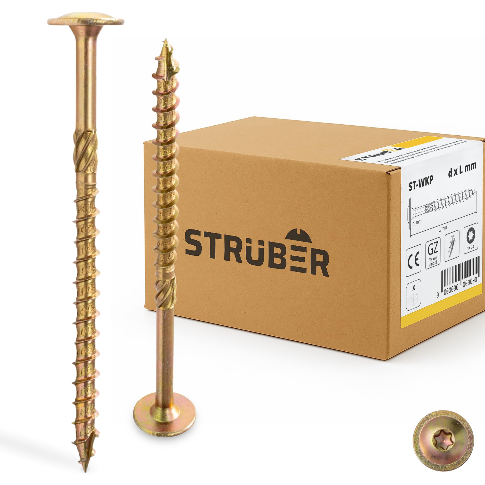 STRÜBER Tellerkopfschrauben mit Torx-Antrieb (8,0 x 160 mm / 50 Stück) Holzschrauben für Dachkonstruktionen - Konstruktionsschrauben Gelb verzinkt - Sparrenschrauben TX-Buchse - BIT TX-40 inklusive!