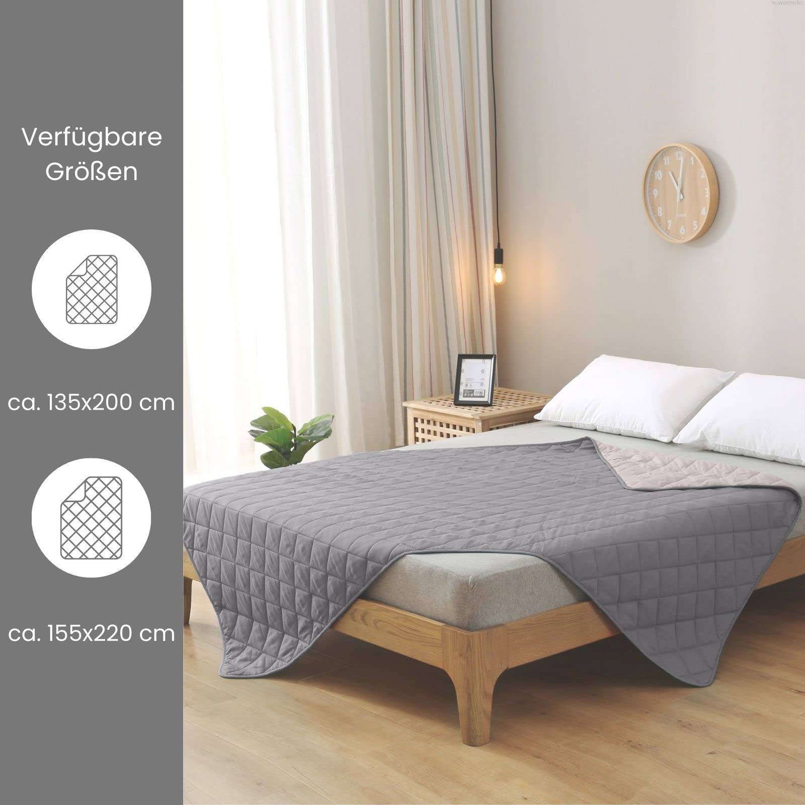 Wometo 2 Stück Microfaser Sommer Steppbett Wende-Design 135x200 oekoTex grau hellgrau Kochfest 95° Sommerbettdecke Leichtsteppbett 2er Set