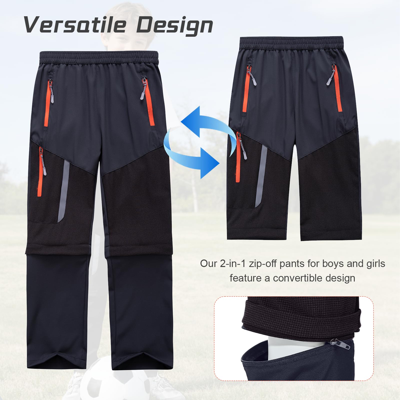 SUKUTU Pantalones 2 en 1 con Cremallera para niños y niñas Senderismo de Verano Convertibles Secado rápido Pantalones Cortos