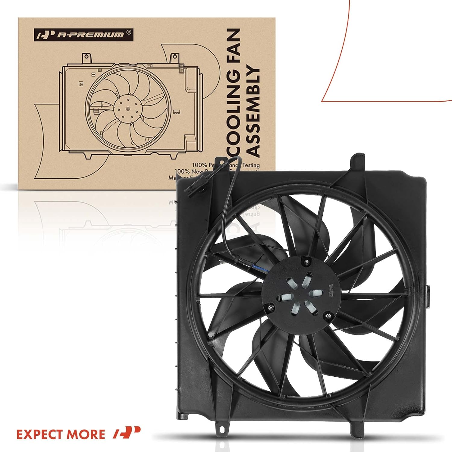 A-Premium Engine Radiator Cooling Fan Assembly Compatible with Select Jeep Models - Liberty 2002 2003 2004, 2.4L 3.7L - Replace# 55037659AA, 55037659AB