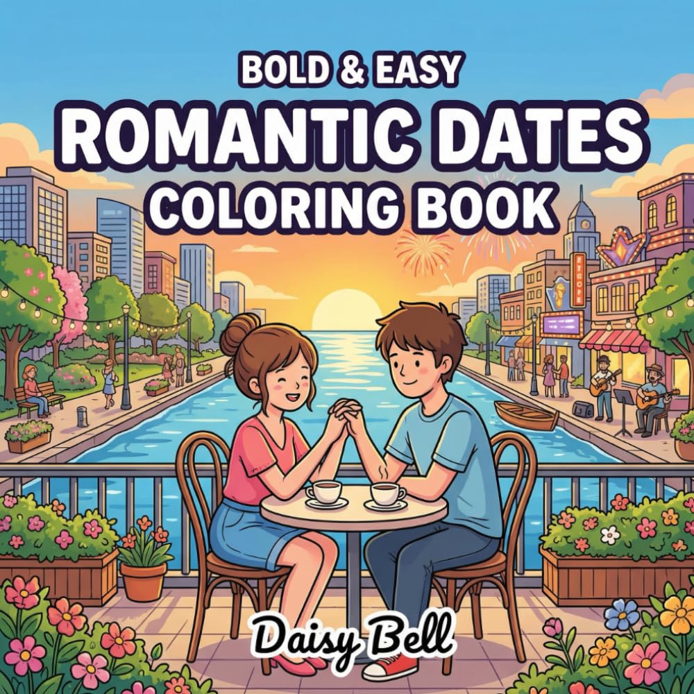 Romantic Dates: A Cozy Couples Coloring Book for Stress Relief and Relaxation - 50 Bold & Easy Love Moments to Color - Coffee, Carnivals, Movie ... Adults & Teens (Bold & Easy Couples Coloring)