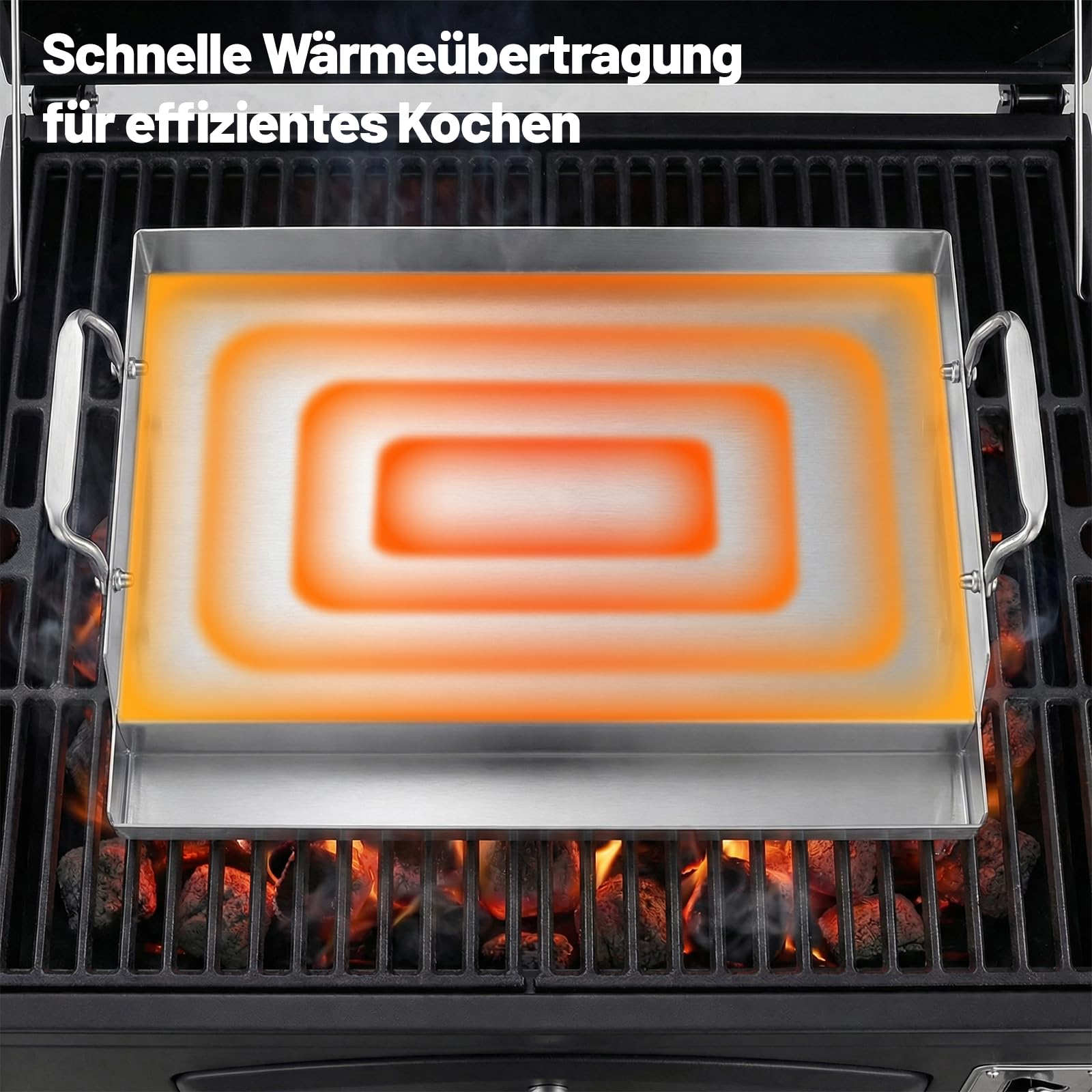 Griglia universale in acciaio inox per barbecue a gas Weber e carbone, piastre per barbecue a gas per hamburger, barbecue a gas e altro ancora, rettangolare, 46 x 32 cm, con manico rimovibile