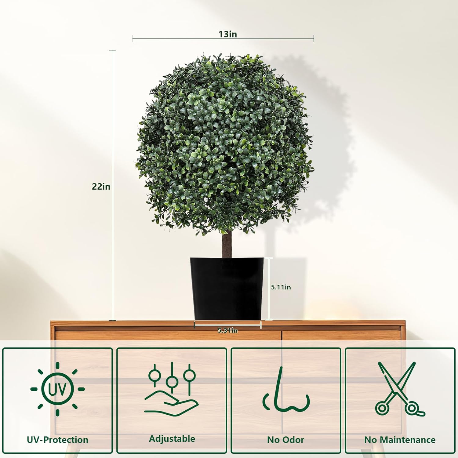 2 Pack Faux Boxwood Plants Outdoor (22" T,13" D) - Artificial Boxwood Ball Topiaries Set of 2 Indoor Home Office Patio Porch Decoration Realistic (22 inches, Oval Dark Green)