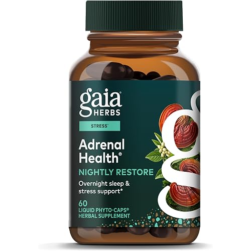 Gaia Herbs Adrenal Health Nightly Restore - Herbal Supplement with Ashwagandha, Magnolia Bark, Cordyceps, Lemon Balm & More* - 60 Vegan Liquid Phyto-Caps (30 Servings)