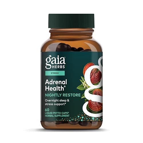 Gaia Herbs Adrenal Health Nightly Restore, 60 Vegan Capsules | Herbal Supplement with Ashwagandha, Magnolia Bark, Cordyceps, Lemon Balm & More*