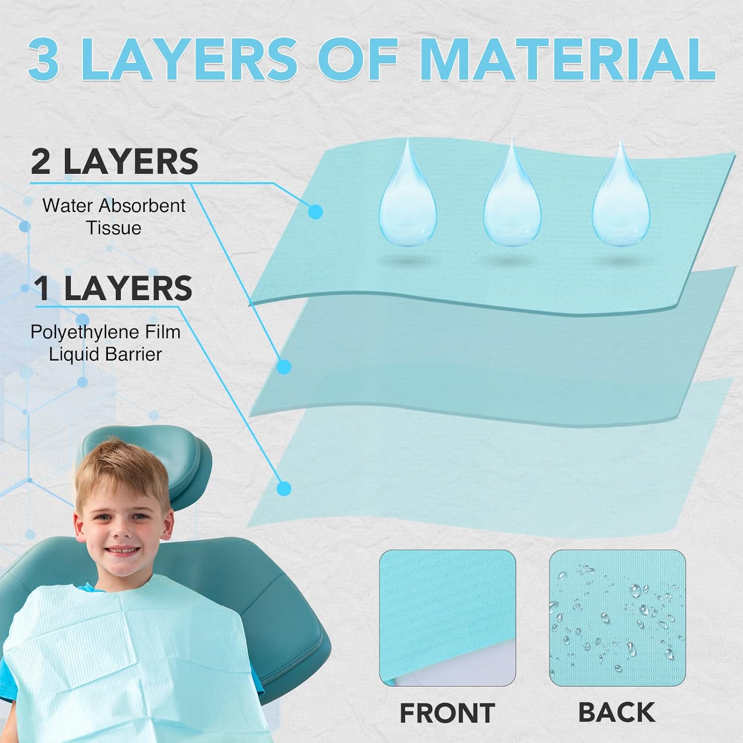 480 Pack Disposable Dental Bibs 13"x18", 3-Ply Waterproof Tattoo Bibs Sheet for Nail Salon, Dental Clinic, Feeding, Tattoo Shop (Blue)