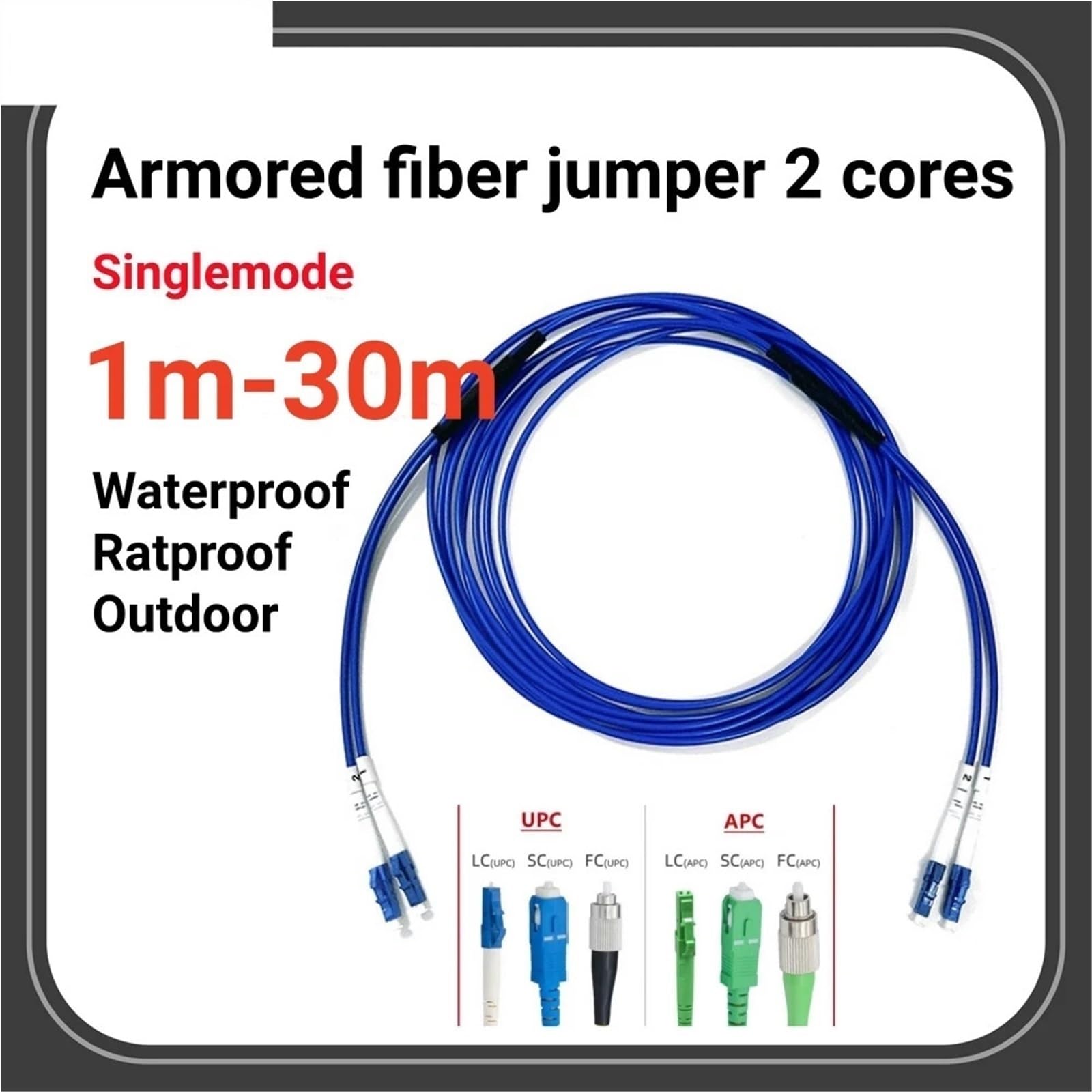 Latiguillo de fibra óptica blindado de 2 núcleos, 1-30 m, azul, monomodo, 10 m, 20 m, 5 m, 2 fibras, LC, ST, FC, SCA, LCA, FC, E2000, SM, ftth, puente 2C(5pcs 3-m LC-LC)