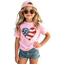 MODNTOGA Toddler Girl 4th of July Crewneck Shirt USA Flag Graphic T-Shirt Kids America Love Heart Print Holiday Pullover Tops
