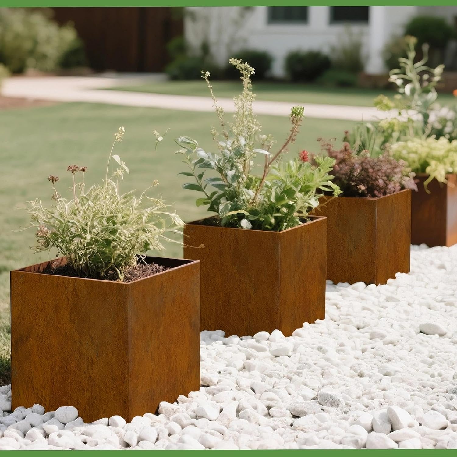Decoroca Square Corten Steel Planter, 14 Gauge Heavy Duty Metal Flower Pot for Front Porch and Entryway, Rusting Metal Box for Large Plants & Trees, Arrives Un-Rusted, 22" x 21" x 21"