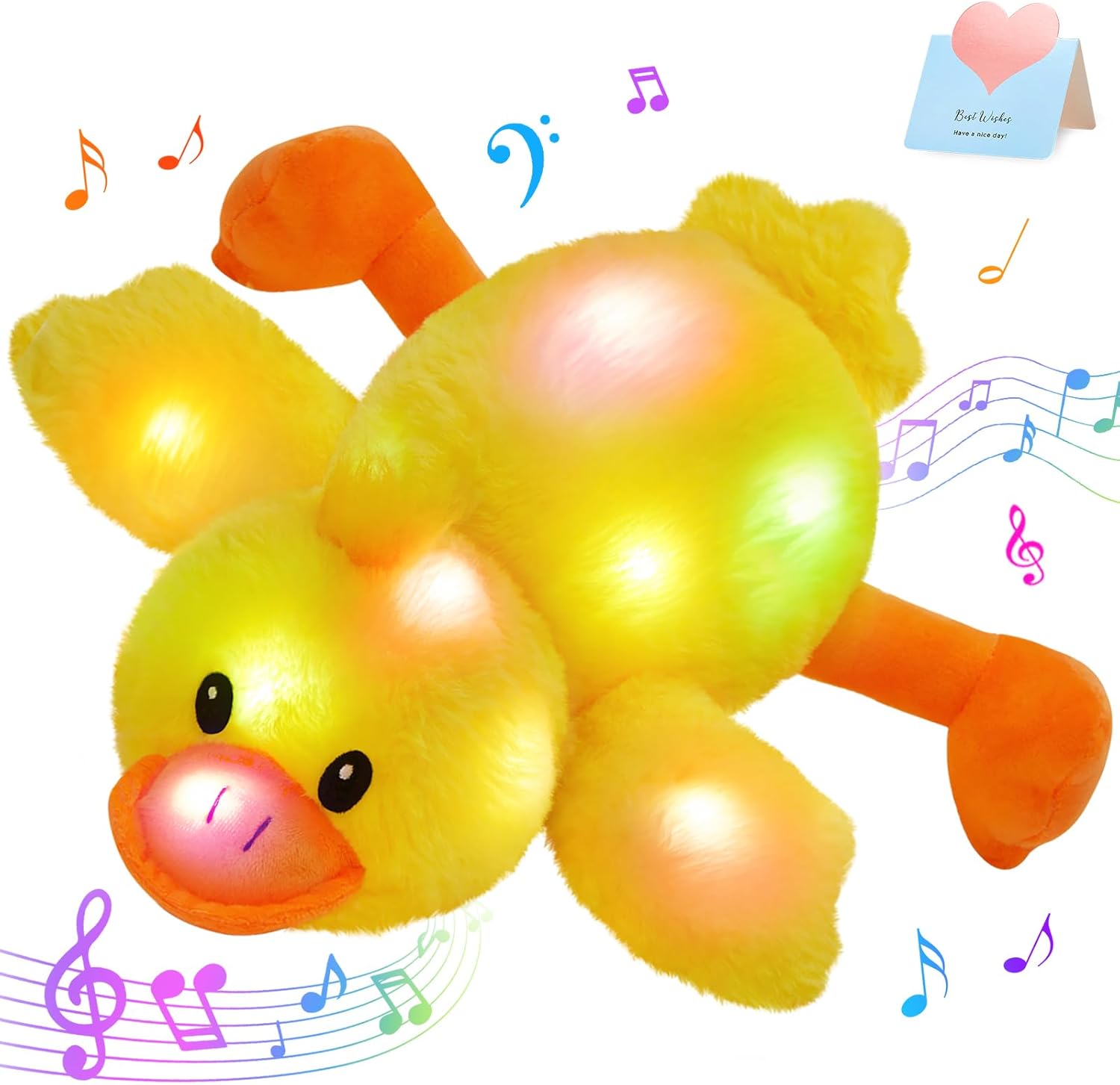 Glow Guards 12'' Musical Light Up Yellow Duck Stuffed Animal LED Glowing Singing Soft Plush Toy Night Lullaby Holiday Birthday Children's Day Gifts for Toddler Kids