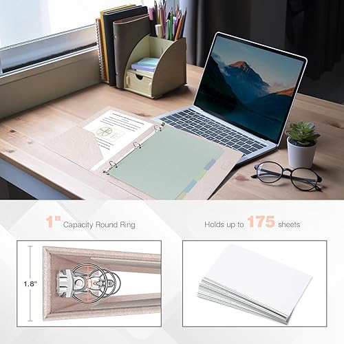 Miniatura 4 de Ospelelf Carpeta de 3 anillos con portapapeles, cuero de 1 pulgada, tamaño carta (8.5 x 11 pulgadas), carpeta de portapapeles con 5 separadores de