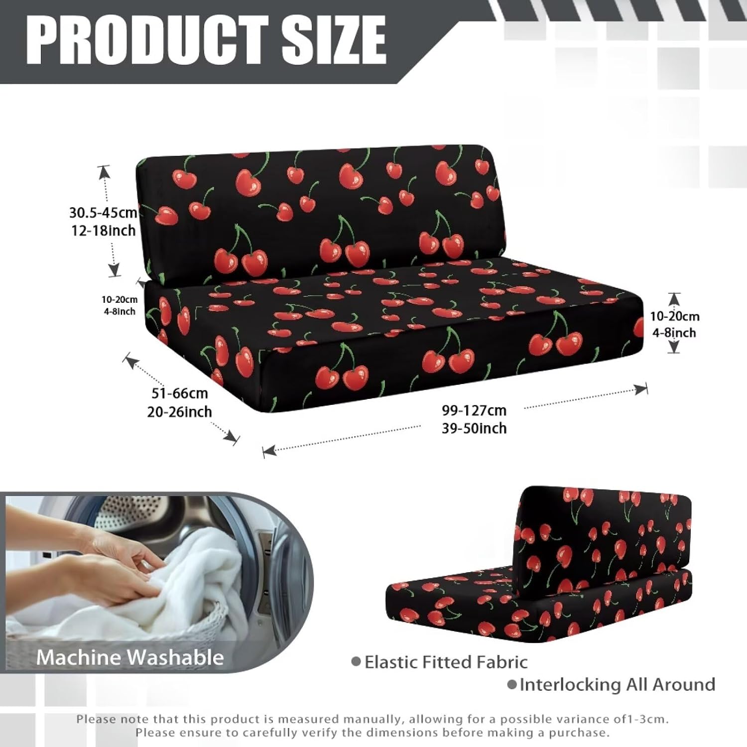 SEANATIVE Cherry Print RV Couch Cushion Cover Super Stretch Sofa Slipcover Non Slip Soft Couch Sofa Cover Washable Camper Furniture Protector Replacement Car Bench Covers